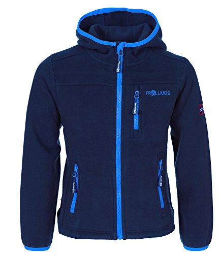 Trollkids Kinder Fleece-Jacke Stavanger mit Kapuze, Marineblau/Hellblau, Größe 104 von Trollkids