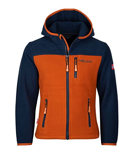 Trollkids Kinder Fleece-Jacke Stavanger mit Kapuze, Nachtblau/Zimt, Größe 176 von Trollkids