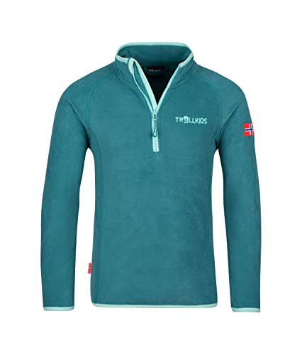 Trollkids Kinder Fleece-Pullover Nordland mit Reißverschluss, Blaugrün/Wasserblau, Größe 104 von Trollkids