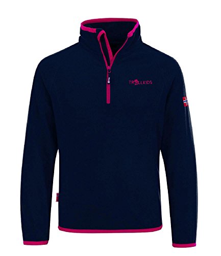 Trollkids Kinder Fleece-Pullover Nordland mit Reißverschluss, Dunkelblau/Magenta, Größe 104 von Trollkids