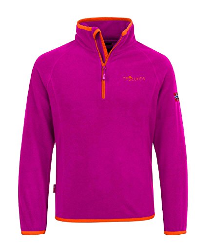 Trollkids Kinder Fleece-Pullover Nordland mit Reißverschluss, Dunkelrosa/Orange, Größe 104 von Trollkids