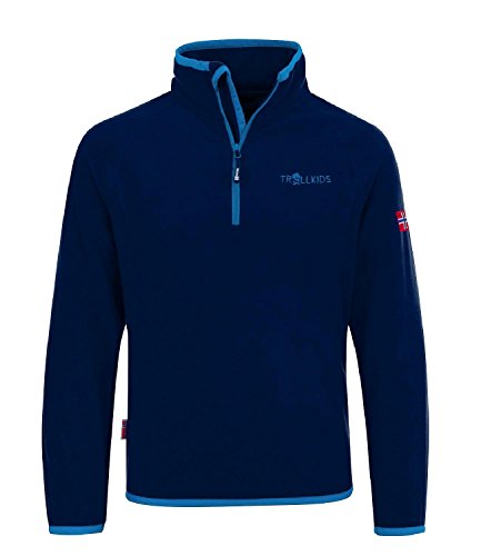 Trollkids Kinder Fleece-Pullover Nordland mit Reißverschluss, Marineblau/Hellblau, Größe 104 von Trollkids