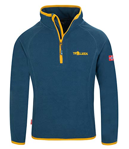 Trollkids Kinder Fleece-Pullover Nordland mit Reißverschluss, Mystik Blau/Goldgelb, Größe 116 von Trollkids