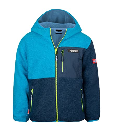 Trollkids Kinder Fleecejacke Aurlandsfjord, Blau/Nachtblau/Limegrün, Größe 104 von Trollkids