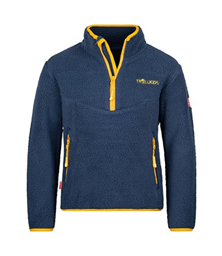 Trollkids Kinder Fleecepullover Hemsedal, Mystisches Blau/Goldgelb, Größe 128 von Trollkids