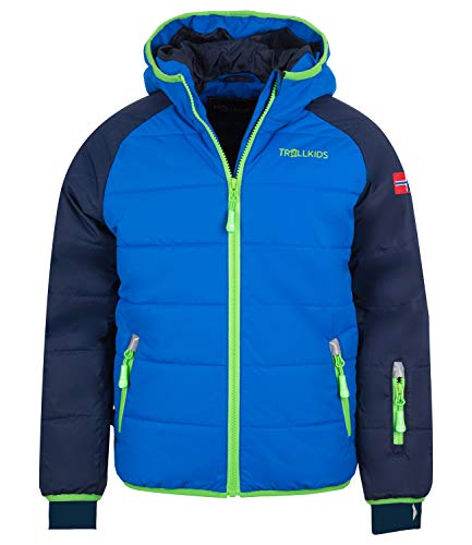 Trollkids Kinder Hafjell XT wasserabweisende leichte Skijacke Winterjacke, Marineblau/Mittelblau/Grün, Größe 104 von Trollkids