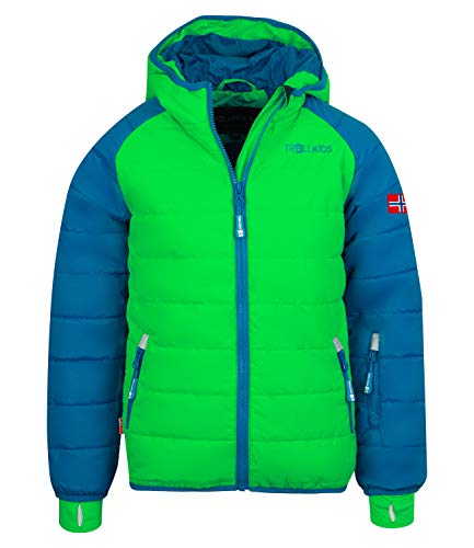 Trollkids Kinder Hafjell XT wasserabweisende leichte Skijacke Winterjacke, Mitternachtsblau/Hellgrün, Größe 98 von Trollkids