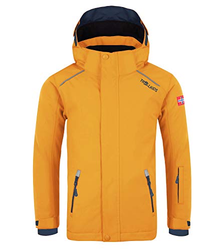 Trollkids Kinder Holmenkollen PRO wasserdichte Winterjacke Skijacke, Goldgelb/Mystikblau, Größe 110 von Trollkids