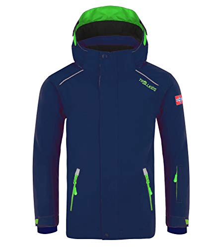 Trollkids Kinder Holmenkollen PRO wasserdichte Winterjacke Skijacke, Marineblau/Grün, Größe 110 von Trollkids