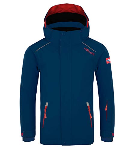 Trollkids Kinder Holmenkollen PRO wasserdichte Winterjacke Skijacke, Marineblau/Rot, Größe 128 von Trollkids