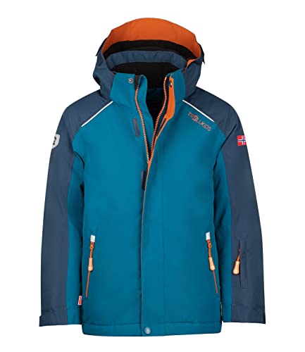 Trollkids Kinder Holmenkollen PRO wasserdichte Winterjacke Skijacke, Nachtblau/Dunkelblau/Zimt, Größe 104 von Trollkids