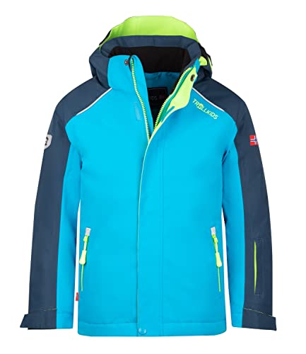 Trollkids Kinder Holmenkollen PRO wasserdichte Winterjacke Skijacke, Nachtblau/Vivid-Blau/Limegrün, Größe 104 von Trollkids