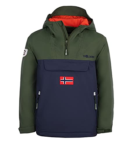 Trollkids Kinder KIRKENES Parka Mantel, Waldgrün/Marineblau, Größe 140 von Trollkids