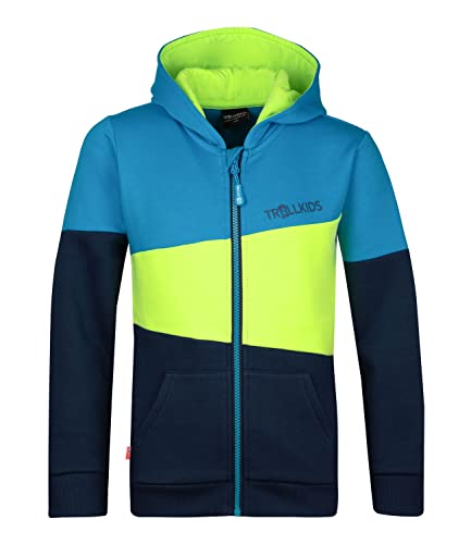 Trollkids Kinder Kapuzenpulli Alesund, Blau/Nachtblau/Limegrün, Größe 110 von Trollkids