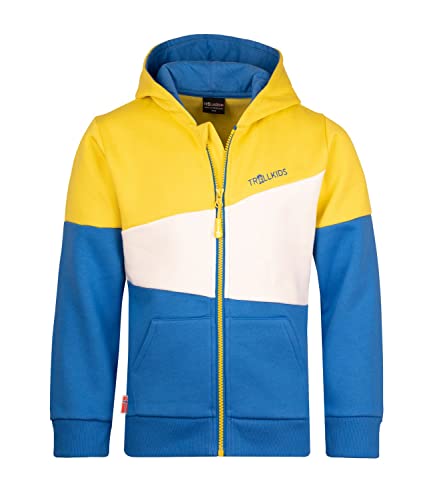 Trollkids Kinder Kapuzenpulli Alesund, Haselnussgelb/Leuchtendes Blau, Größe 110 von Trollkids