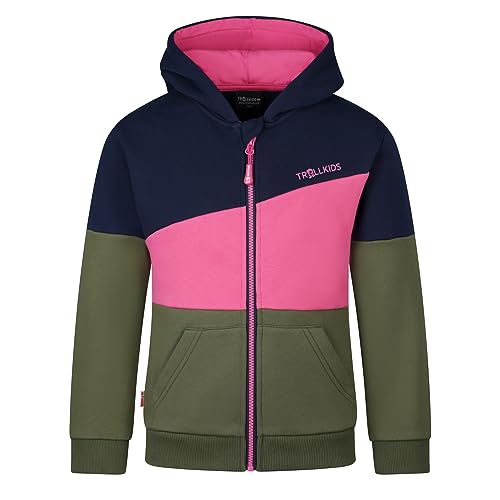 Trollkids Kinder Kapuzenpulli Alesund, Marine/Hellmagenta/Dunkle Olive, Größe 164 von Trollkids