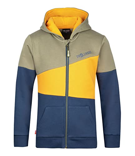 Trollkids Kinder Kapuzenpulli Alesund, Moos/Mystikblau/Goldgelb, Größe 116 von Trollkids