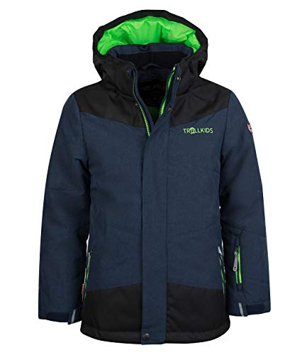 Trollkids Kinder Norefjell Wasserabweisende Winddichte Ski Jacke Winterjacke, Anthrazit/Blau, Größe 92 von Trollkids