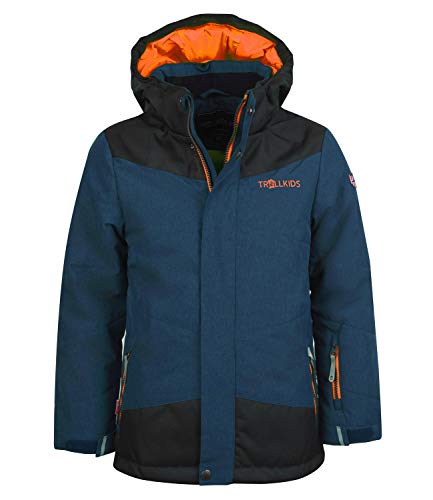 Trollkids Kinder Norefjell wasserabweisende winddichte Ski Jacke Winterjacke, Mystik Blau/Orange, Größe 92 von Trollkids