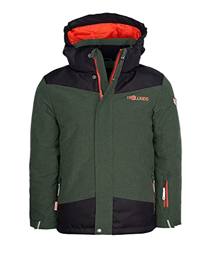 Trollkids Kinder Norefjell wasserabweisende winddichte Ski Jacke Winterjacke, Waldgrün/Orange, Größe 104 von Trollkids