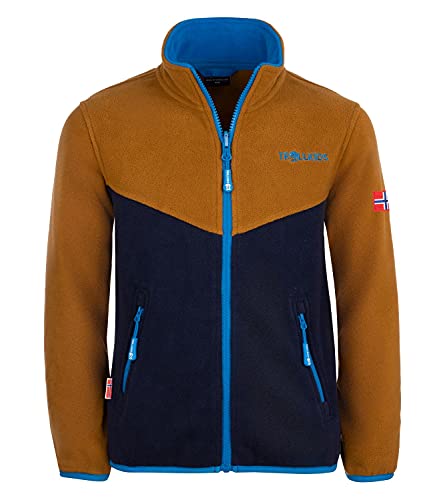 Trollkids Kinder Oppdal XT Fleece Jacke, Bronze/Marineblau, Größe 164 von Trollkids