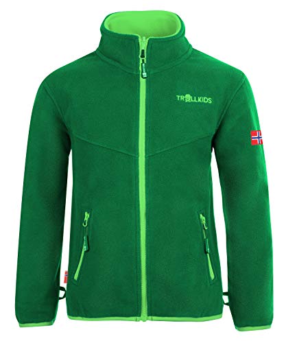 Trollkids Kinder Oppdal XT Fleece Jacke, Dunkelgrün/Hellgrün, Größe 104 von Trollkids