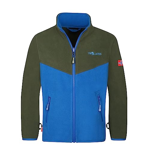 Trollkids Kinder Oppdal XT Fleece Jacke, Efeugrün/Mittelblau, Größe 116 von Trollkids