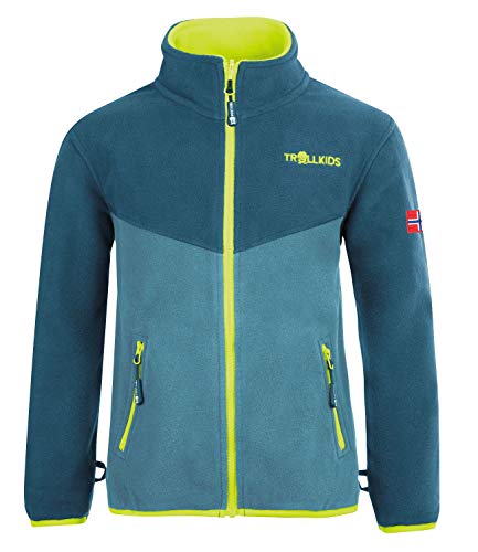 Trollkids Kinder Oppdal XT Fleece Jacke, Petrolblau/Delphinblau, Größe 128 von Trollkids