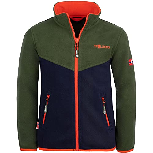 Trollkids Kinder Oppdal XT Fleece Jacke, Waldgrün/Marineblau, Größe 92 von Trollkids