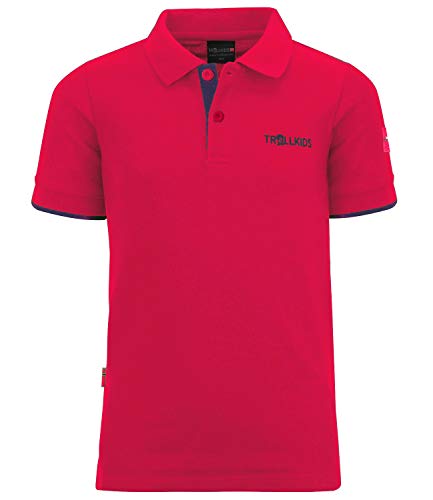 Trollkids Kinder Poloshirt Bergen XT, Hellrot/Blau, Größe 116 von Trollkids