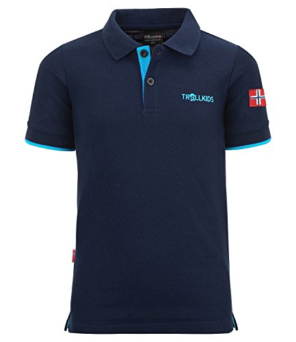 Trollkids Kinder Poloshirt Bergen XT, Marineblau/Mittelblau, Größe 140 von Trollkids