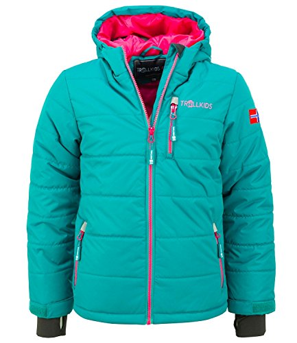 Trollkids Kinder Skijacke/Winterjacke Hemsedal, Smaragdgrün/Rubinrot, Größe 116 von Trollkids