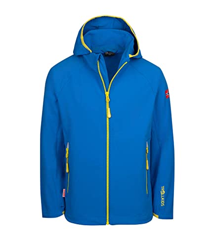 Trollkids Kinder Softshell Jacke Kvalvika, Glühendes Blau/Trübes Gelb, Größe 128 von Trollkids