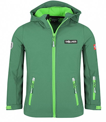 Trollkids Kinder Softshell Jacke Oslofjord, Dunkelgrün/Hellgrün, Größe 176 von Trollkids