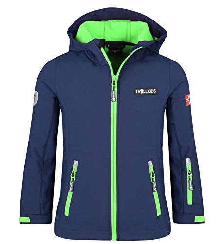 Trollkids Kinder Softshell Jacke Oslofjord, Marineblau/Hellgrün, Größe 110 von Trollkids