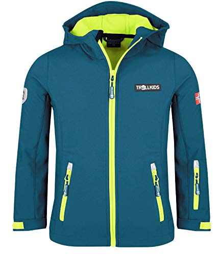 Trollkids Kinder Softshell Jacke Oslofjord, Petrolblau/Lime, Größe 176 von Trollkids