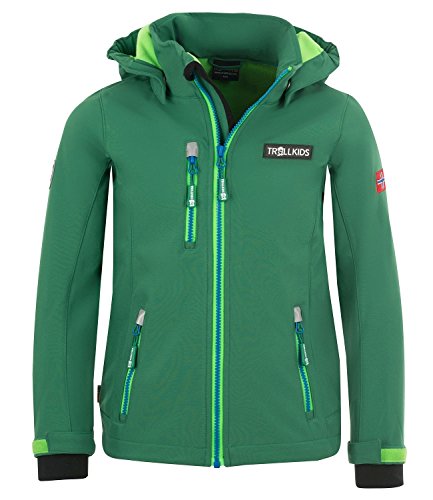 Trollkids Kinder Softshell Jacke Preikestolen, Dunkelgrün/Hellgrün/Blau, Größe 176 von Trollkids