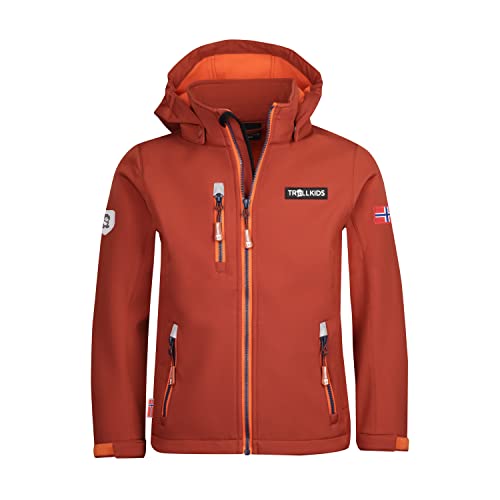 Trollkids Kinder Softshell Jacke Preikestolen, Dunkelorange/Hellorange, Größe 98 von Trollkids