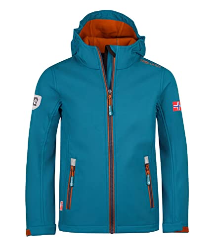 Trollkids Kinder Softshell Jacke Trollfjord, Dunkelblau/Zimt/Nachtblau, Größe 104 von Trollkids