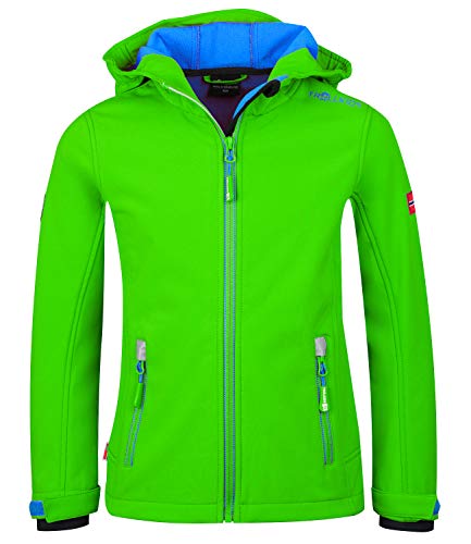 Trollkids Kinder Softshell Jacke Trollfjord, Hellgrün/Mittelblau, Größe 164 von Trollkids