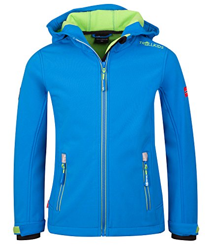 Trollkids Kinder Softshell Jacke Trollfjord, Mittelblau/Grün, Größe 164 von Trollkids