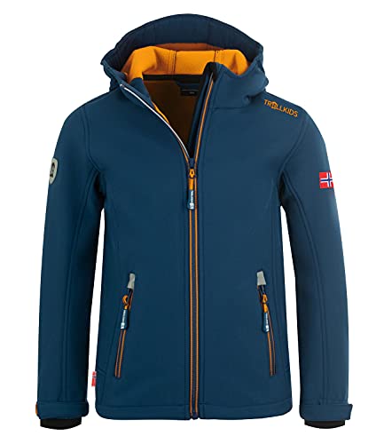 Trollkids Kinder Softshell Jacke Trollfjord, Mystikblau/Gelb, Größe 104 von Trollkids