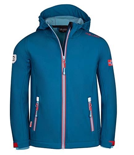 Trollkids Kinder Softshell Jacke Trollfjord, Petrolblau/Rot, Größe 104 von Trollkids