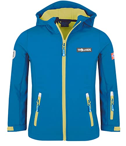 Trollkids Kinder Softshelljacke Oslofjord, Glühendes Blau/Trübes Gelb, Größe 164 von Trollkids