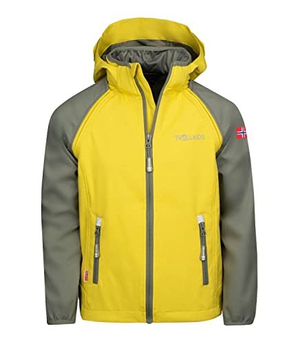 Trollkids Kinder Softshelljacke Rondane XT, Trübes Gelb/Glühendes Blau, Größe 116 von Trollkids