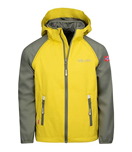 Trollkids Kinder Softshelljacke Rondane XT, Trübes Gelb/Glühendes Blau, Größe 152 von Trollkids