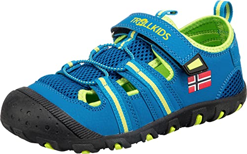 Trollkids Kinder Sport Sandale Sandefjord, Mittelblau/Limette, Größe 28 EU von Trollkids