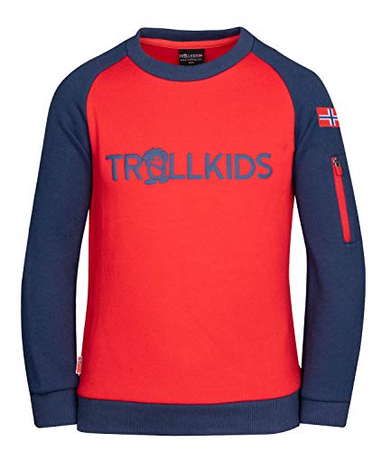 Trollkids Kinder Sweatshirt Sandefjord, Hellrot/Blau, Größe 116 von Trollkids