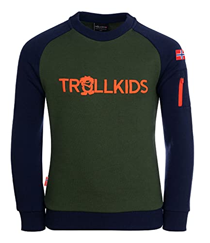 Trollkids Kinder Sweatshirt Sandefjord, Waldgrün/Marineblau, Größe 164 von Trollkids