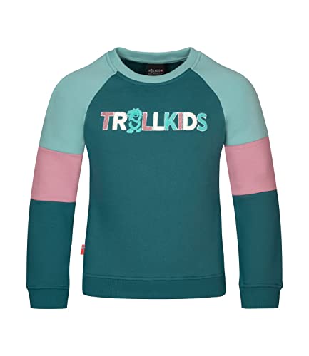 Trollkids Kinder Sweatshirt Trollfjord, Blaugrün/Violett/Wasserblau, Größe 116 von Trollkids